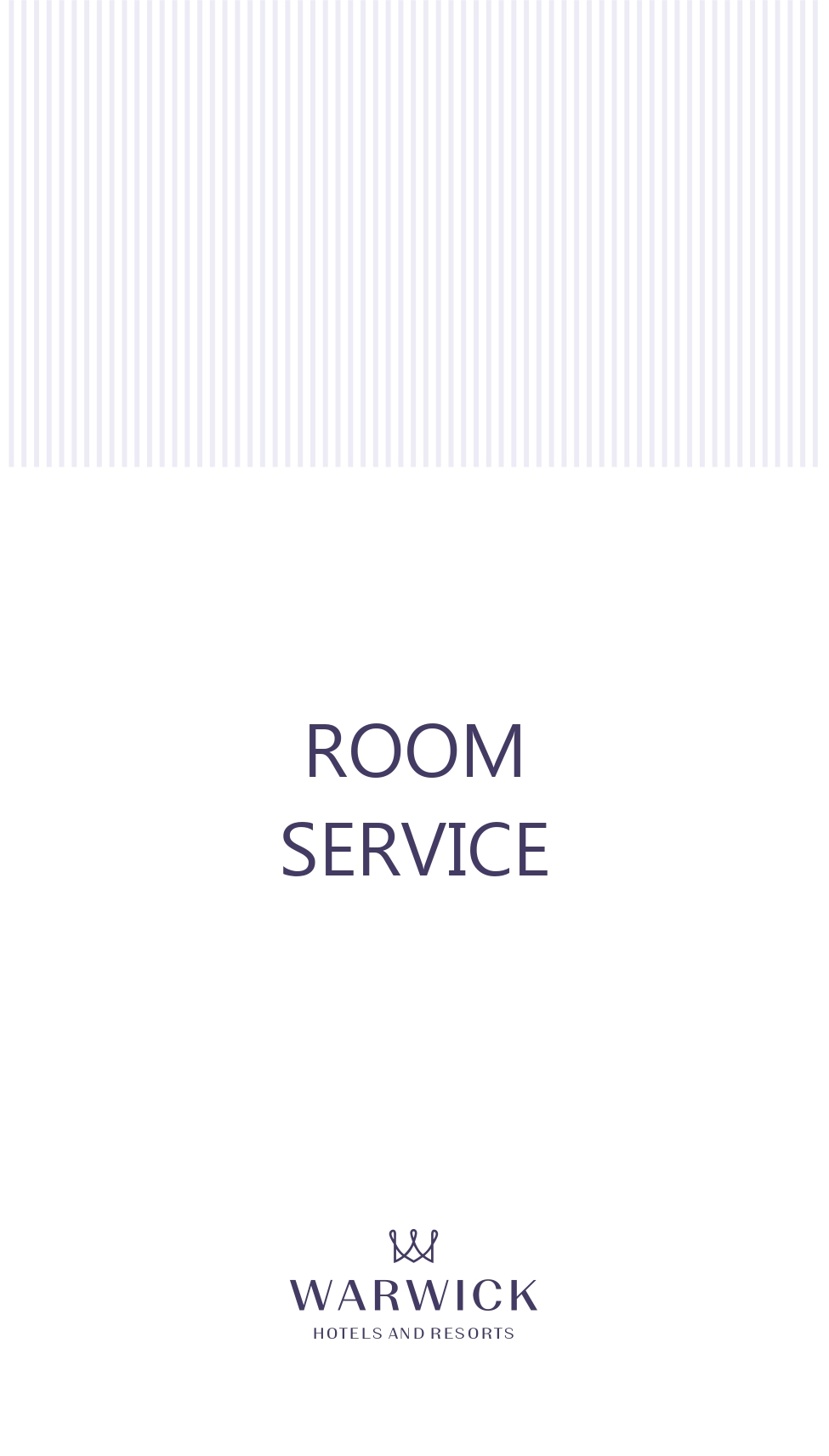 Room Service text by a striped pattern under a purple crown logo used at Warwick Ankara